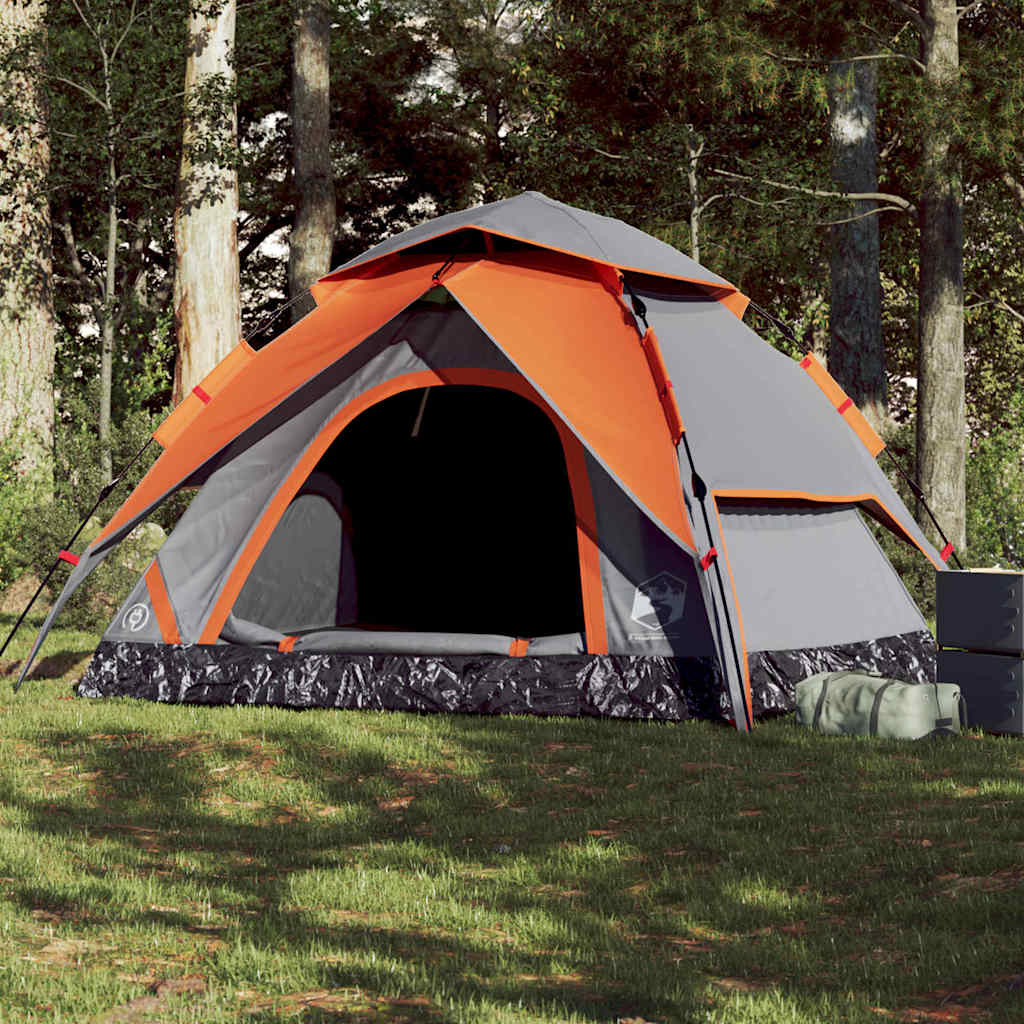 Kuppel-Campingzelt 3 Personen Quick Release Grau Und Orange