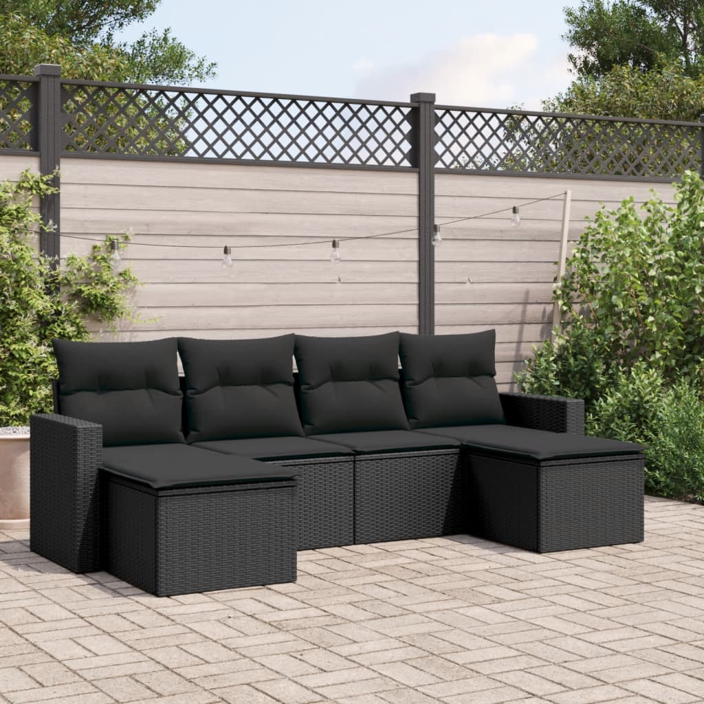 6-Tlg. Garten-Sofagarnitur Mit Kissen Beige Poly Rattan