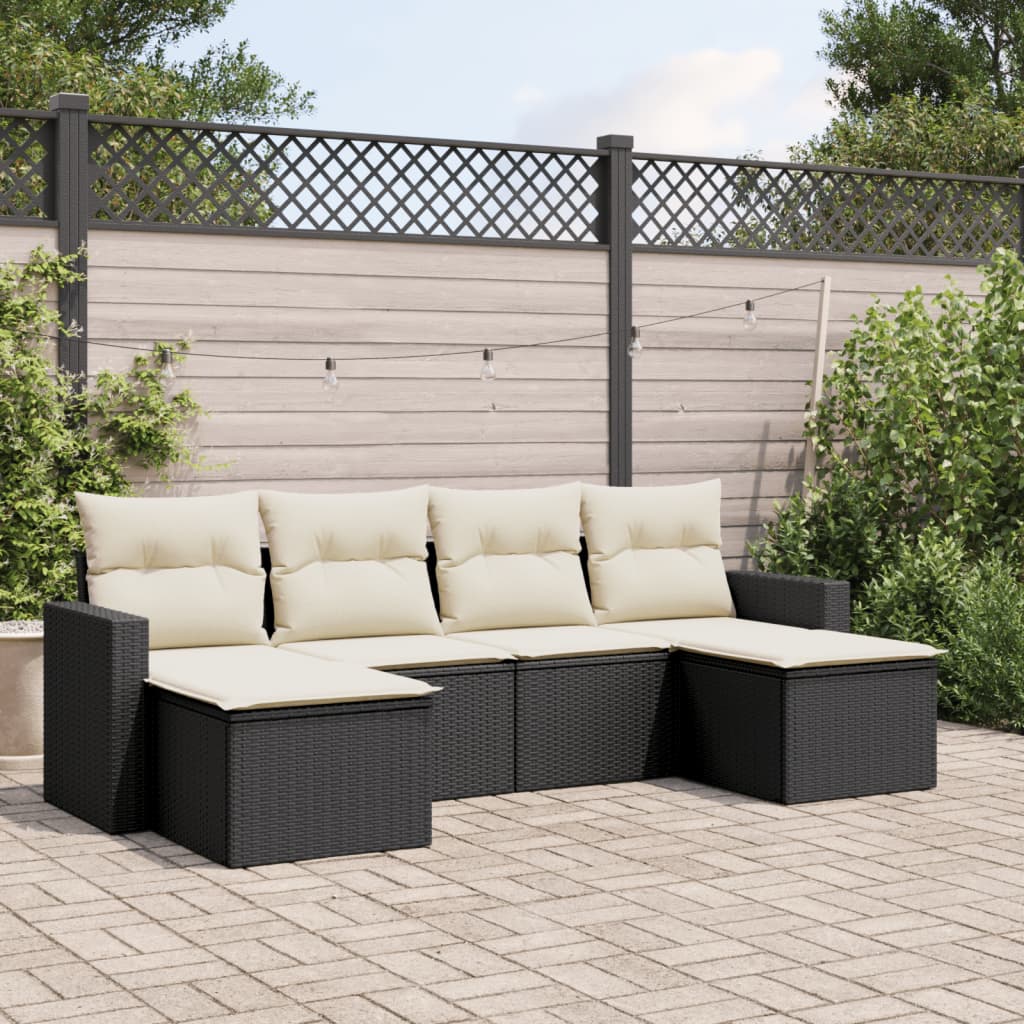 6-Tlg. Garten-Sofagarnitur Mit Kissen Beige Poly Rattan