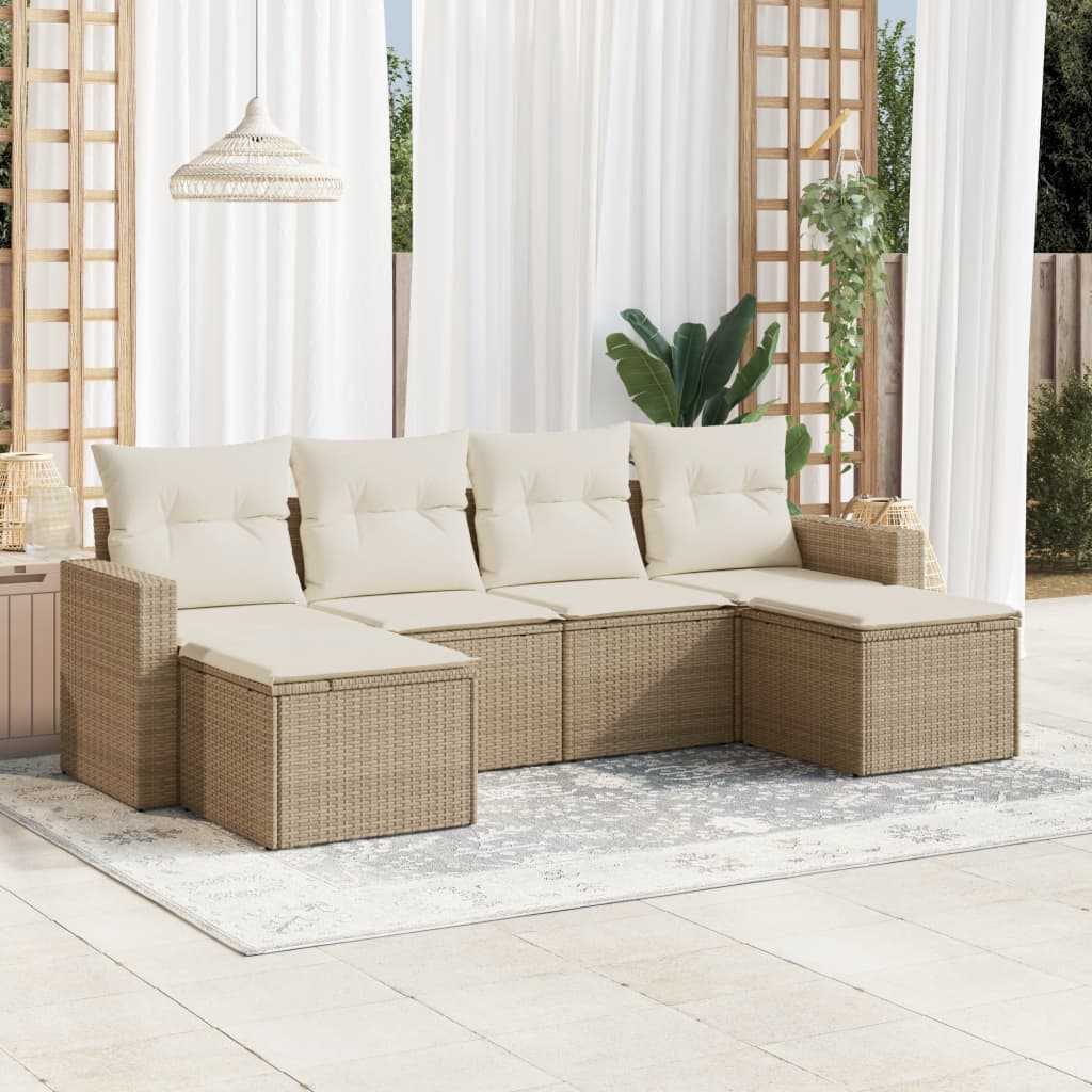6-Tlg. Garten-Sofagarnitur Mit Kissen Beige Poly Rattan