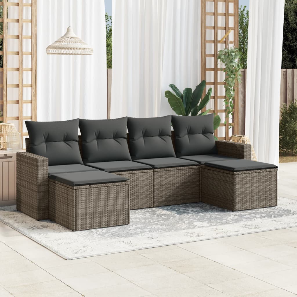 6-Tlg. Garten-Sofagarnitur Mit Kissen Beige Poly Rattan