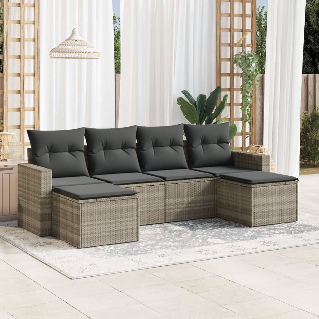 6-Tlg. Garten-Sofagarnitur Mit Kissen Beige Poly Rattan
