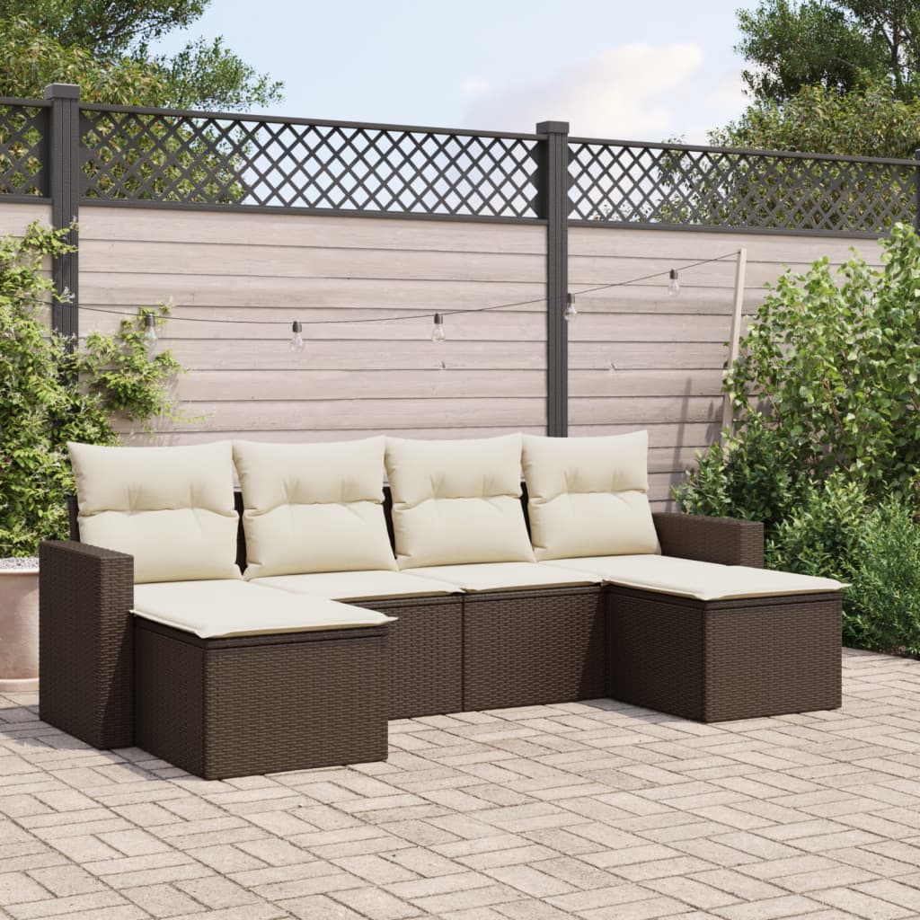 6-Tlg. Garten-Sofagarnitur Mit Kissen Beige Poly Rattan