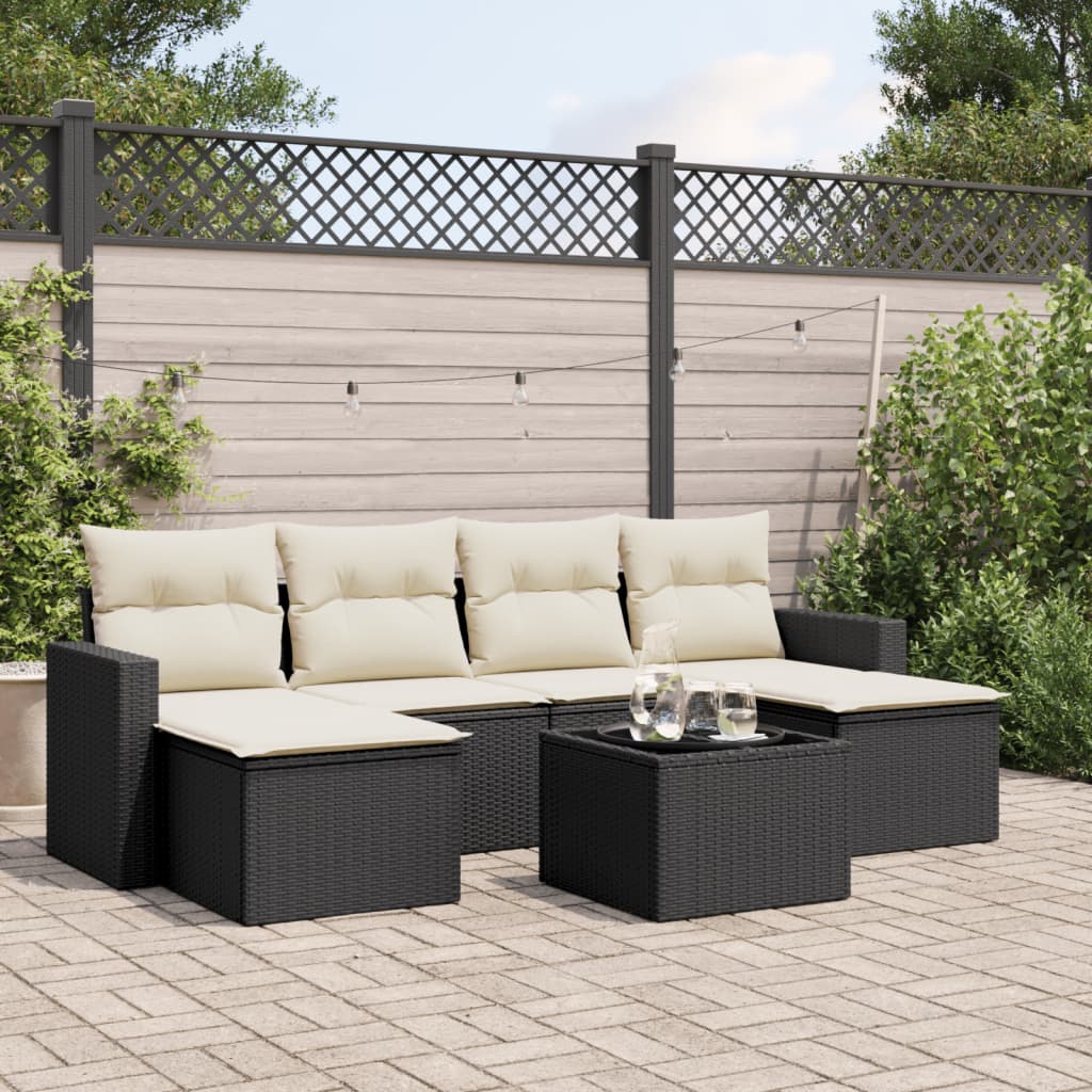 6-Tlg. Garten-Sofagarnitur Mit Kissen Beige Poly Rattan