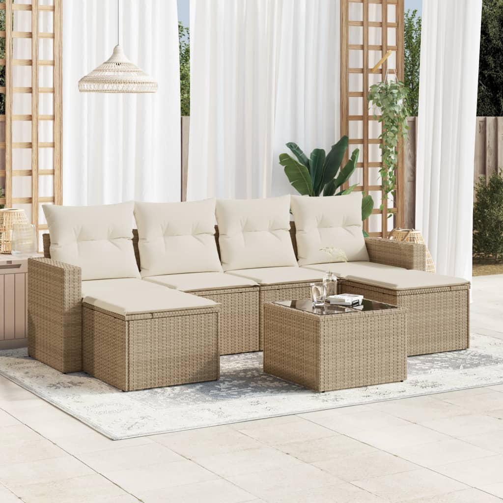 6-Tlg. Garten-Sofagarnitur Mit Kissen Beige Poly Rattan
