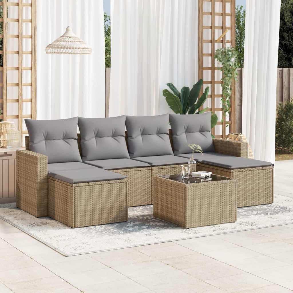 6-Tlg. Garten-Sofagarnitur Mit Kissen Beige Poly Rattan