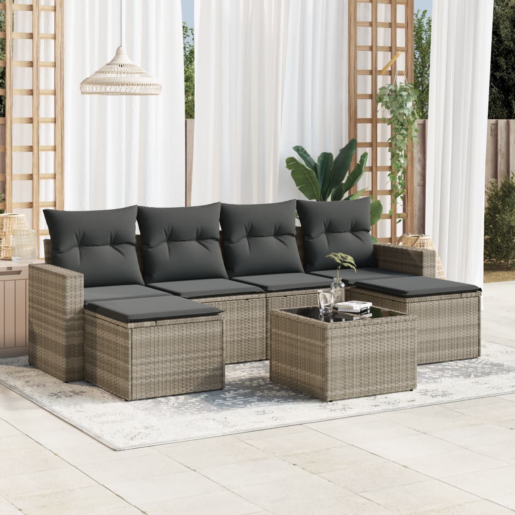 6-Tlg. Garten-Sofagarnitur Mit Kissen Beige Poly Rattan