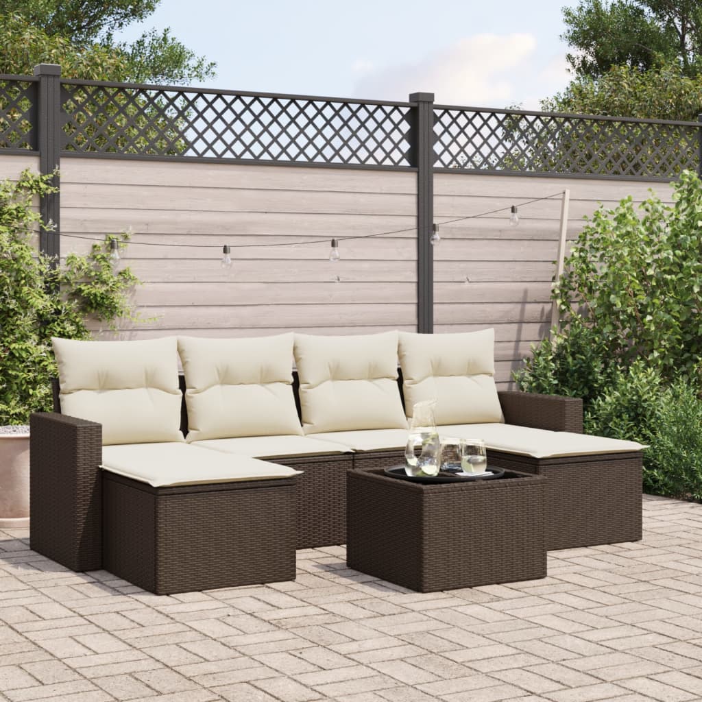 6-Tlg. Garten-Sofagarnitur Mit Kissen Beige Poly Rattan