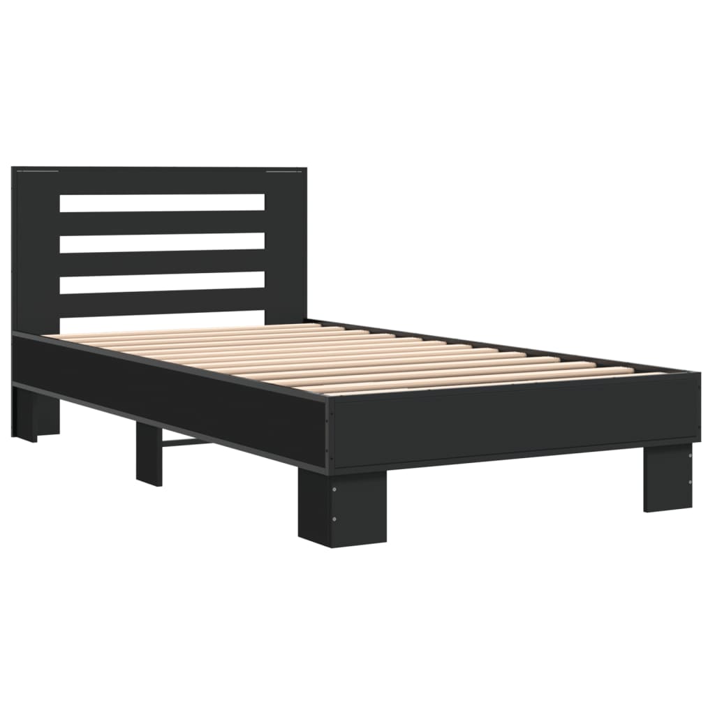 Bettgestell Schwarz 90X190 Cm Holzwerkstoff Und Metall