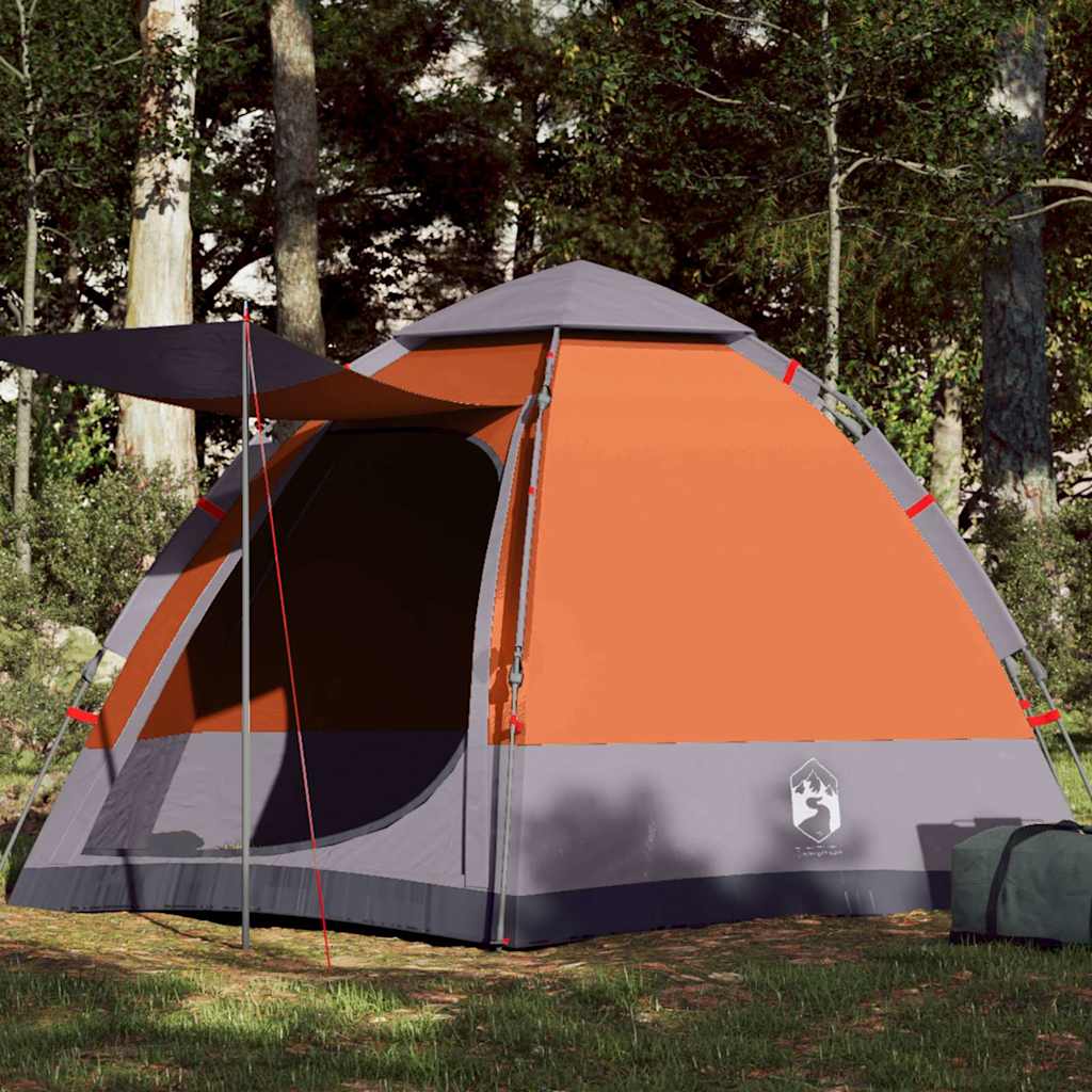 Campingzelt 4 Personen Quick Release Grau Und Orange