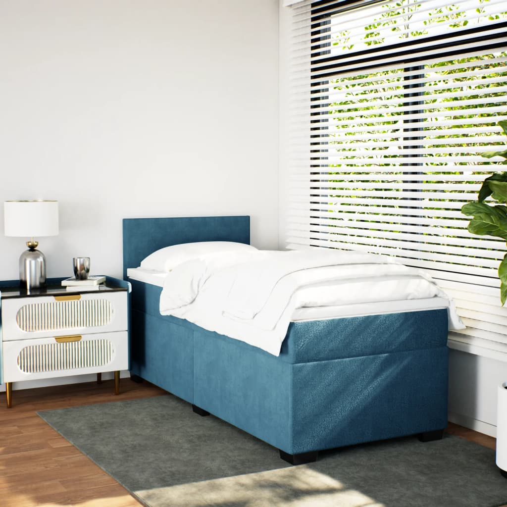 Boxspringbett Mit Matratze Dunkel Samt Blau