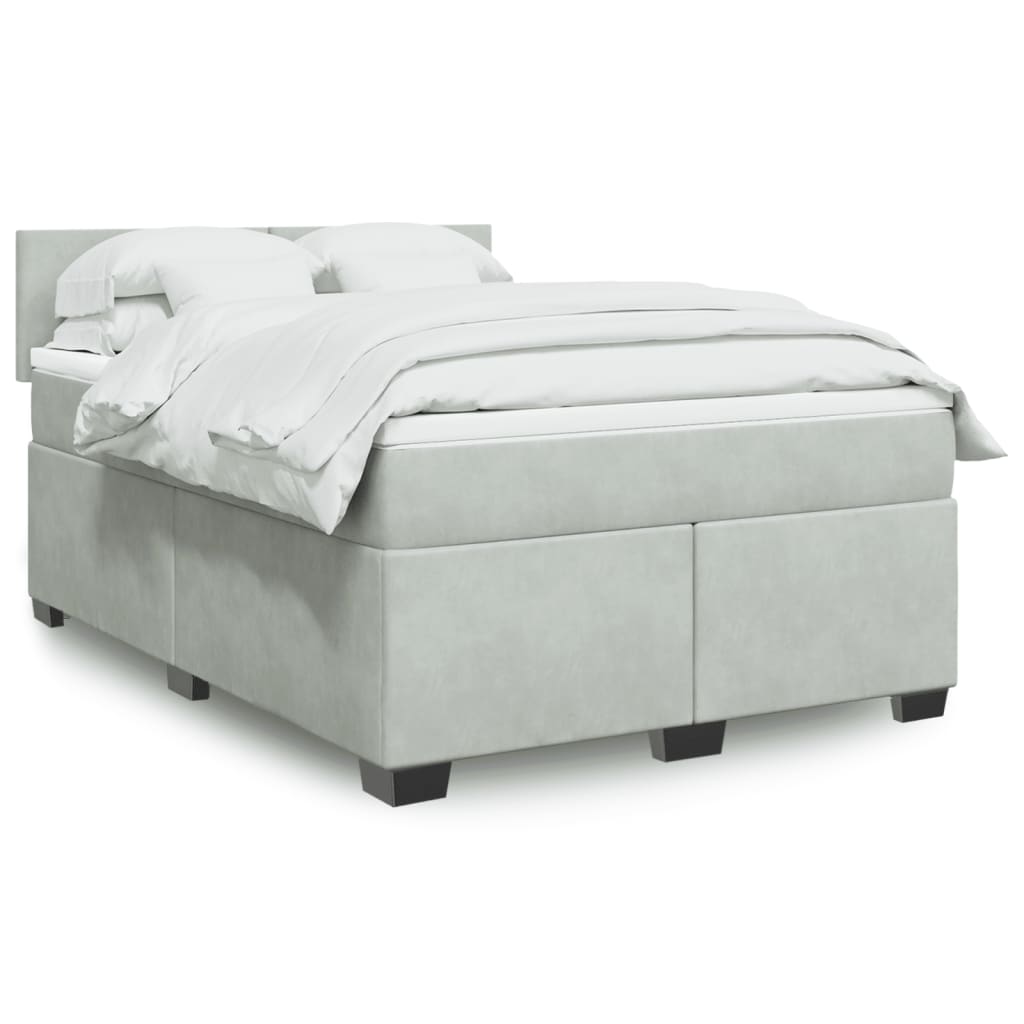 Boxspringbett Mit Matratze Samt Hellgrau