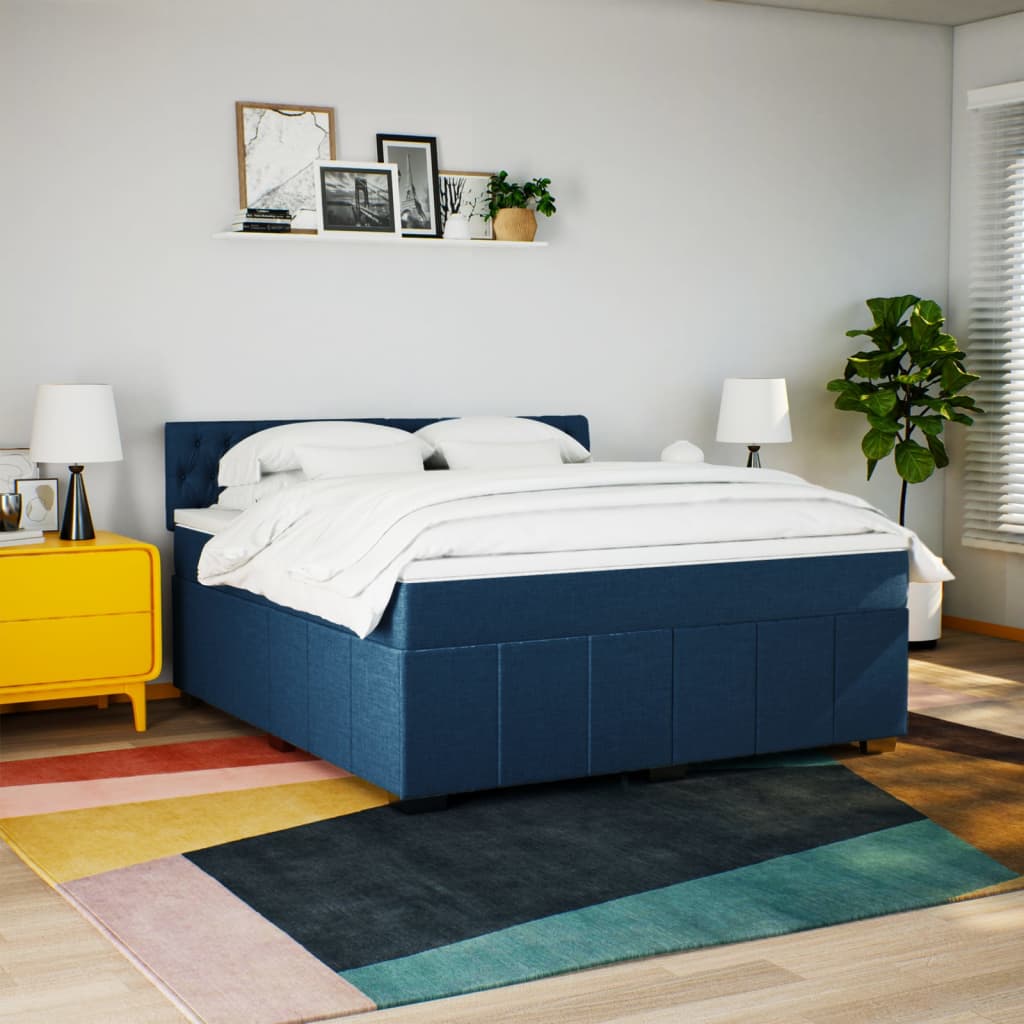 Boxspringbett Mit Matratze Stoff Blau