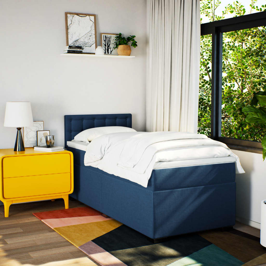 Boxspringbett Mit Matratze Stoff Blau