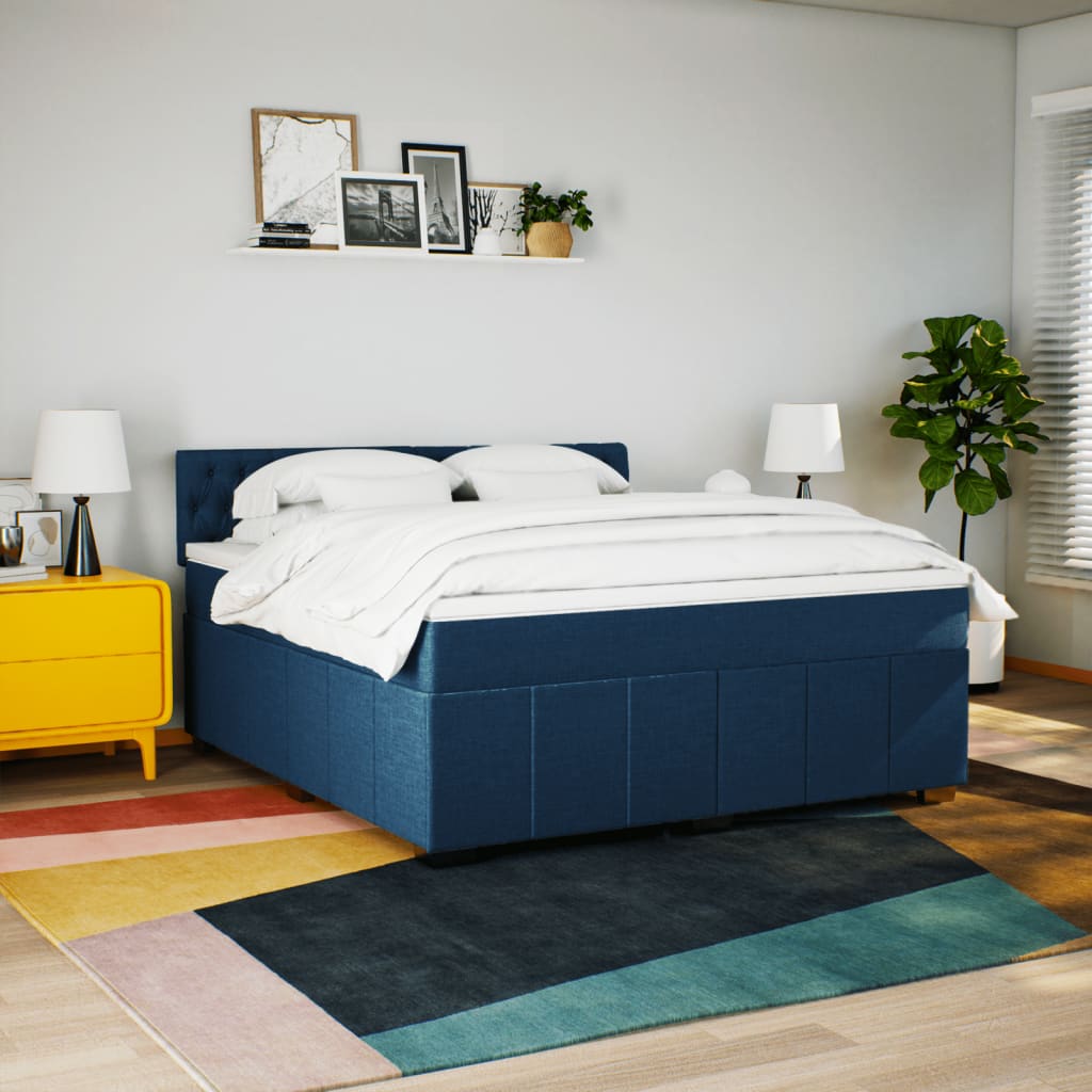 Boxspringbett Mit Matratze Stoff Blau