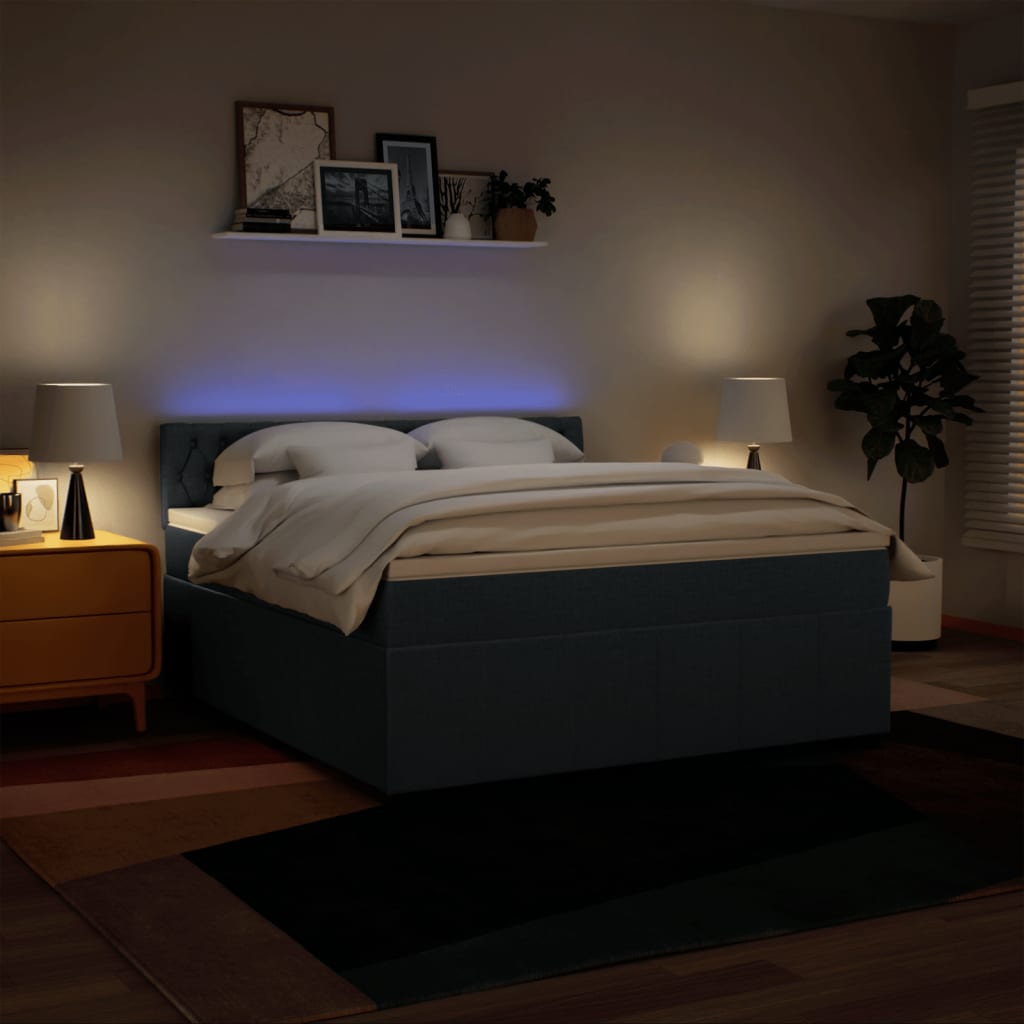 Boxspringbett Mit Matratze Stoff Blau