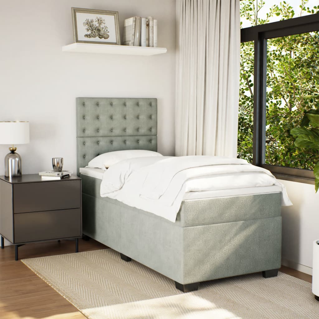 Boxspringbett Mit Matratze Samt Hellgrau