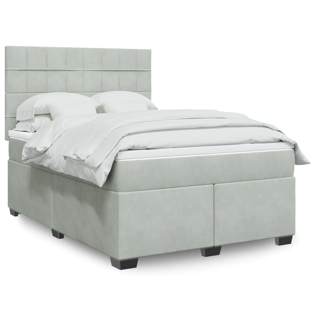 Boxspringbett Mit Matratze Samt Hellgrau