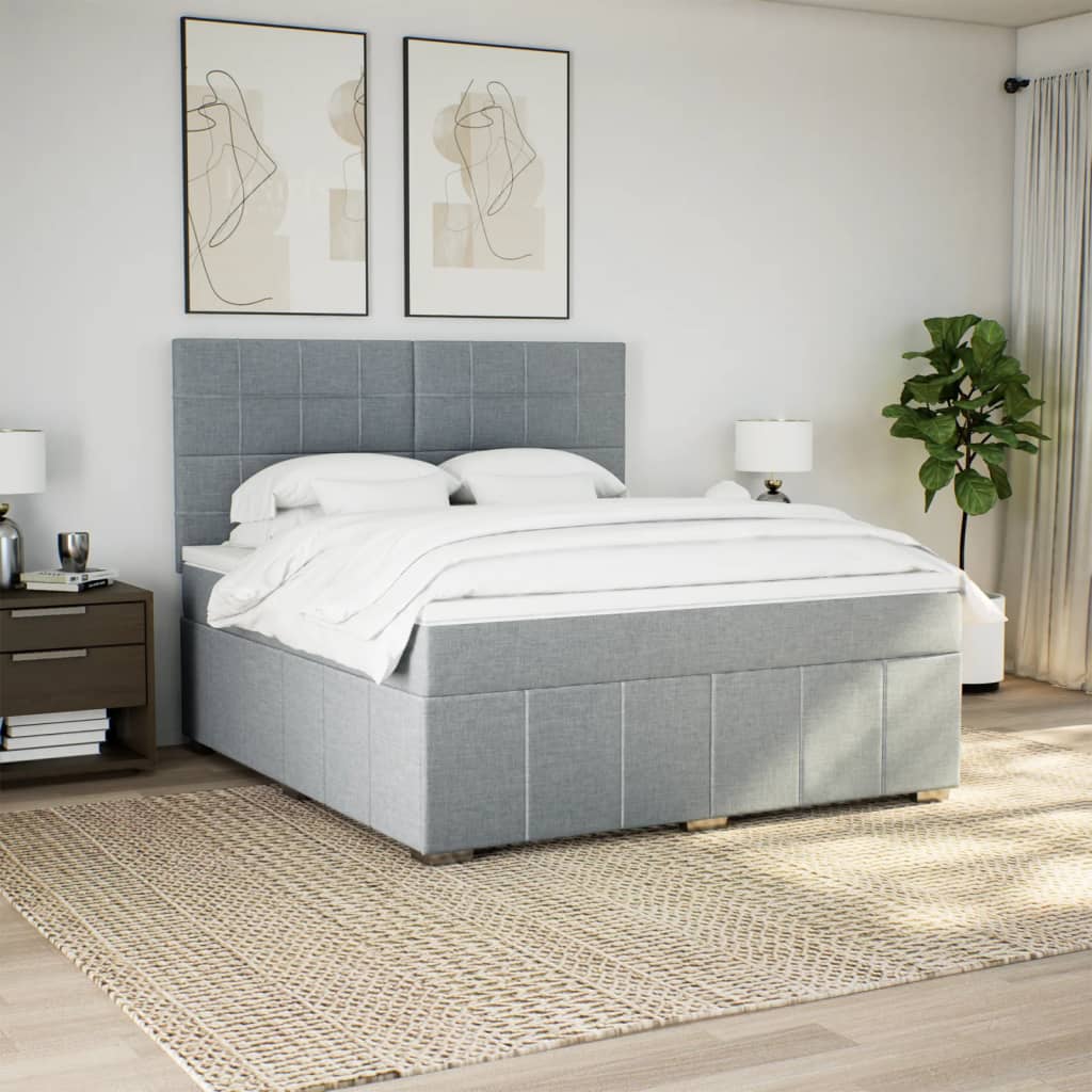Boxspringbett Mit Matratze Stoff Hellgrau