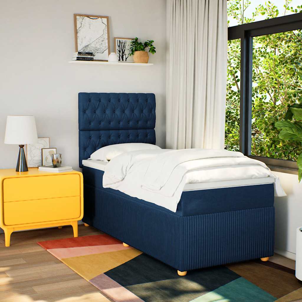 Boxspringbett Mit Matratze Stoff Blau
