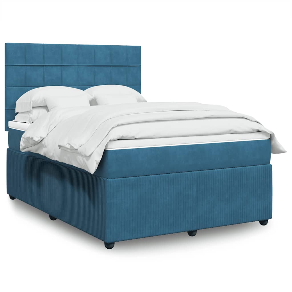 Boxspringbett Mit Matratze Dunkel Samt Blau