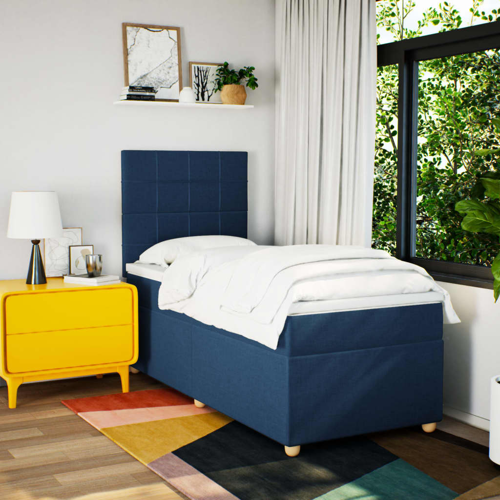 Boxspringbett Mit Matratze Stoff Blau