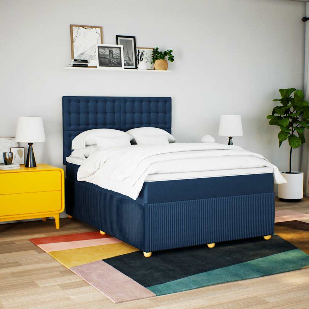 Boxspringbett Mit Matratze Stoff Blau