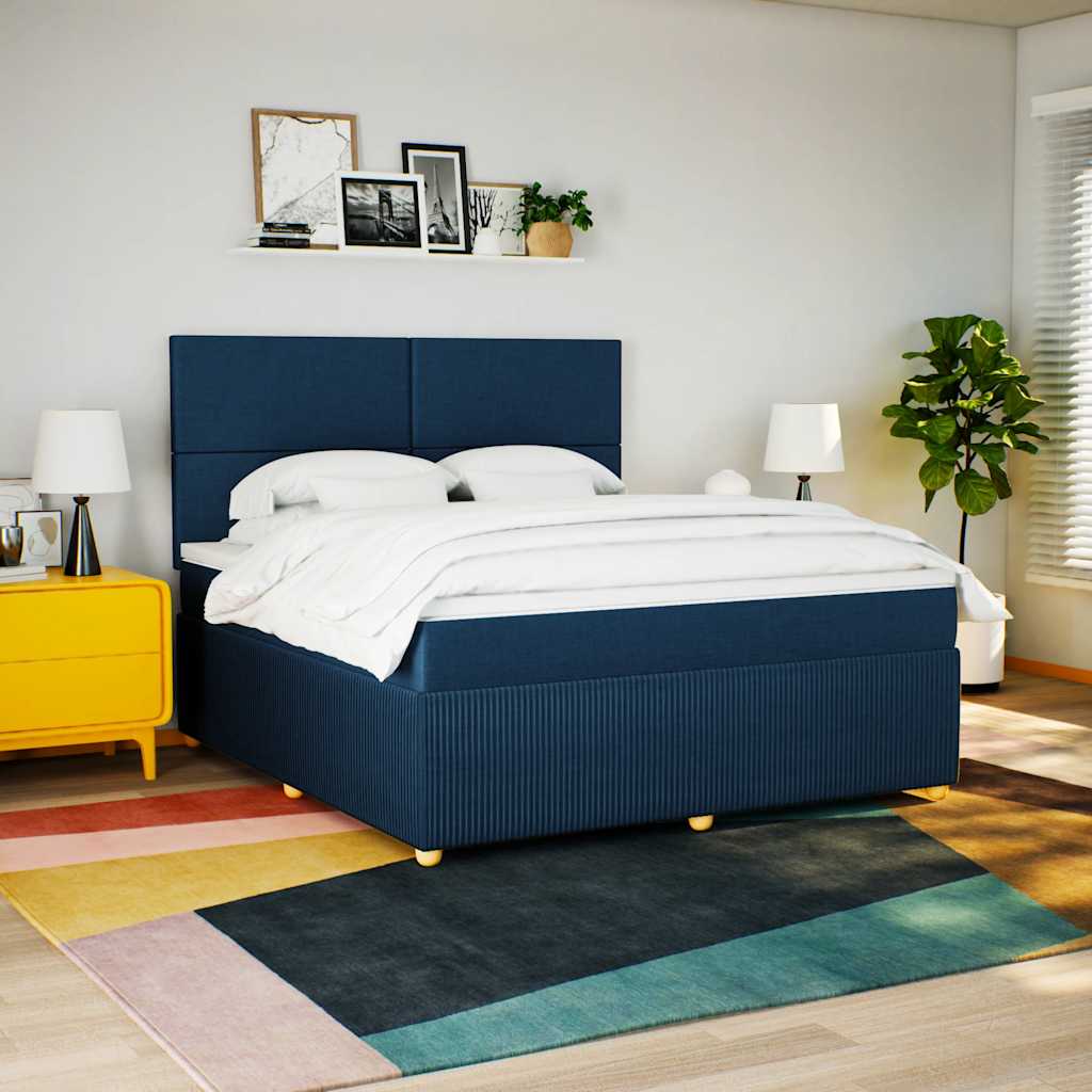Boxspringbett Mit Matratze Stoff Blau