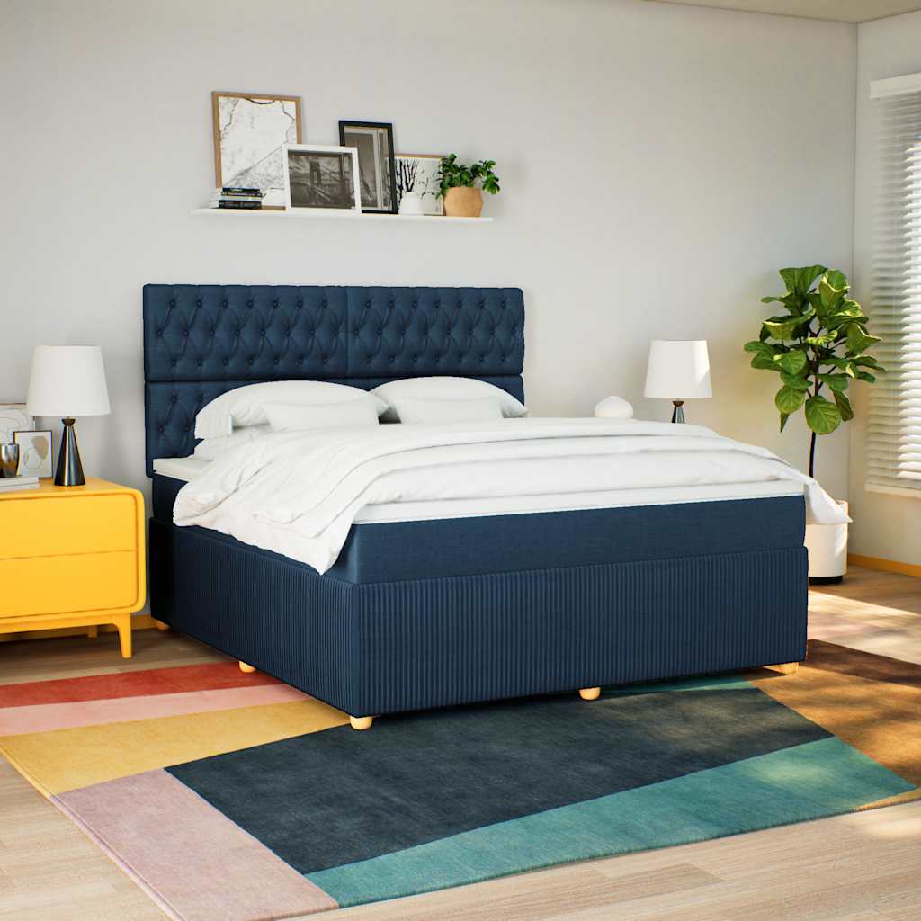 Boxspringbett Mit Matratze Stoff Blau