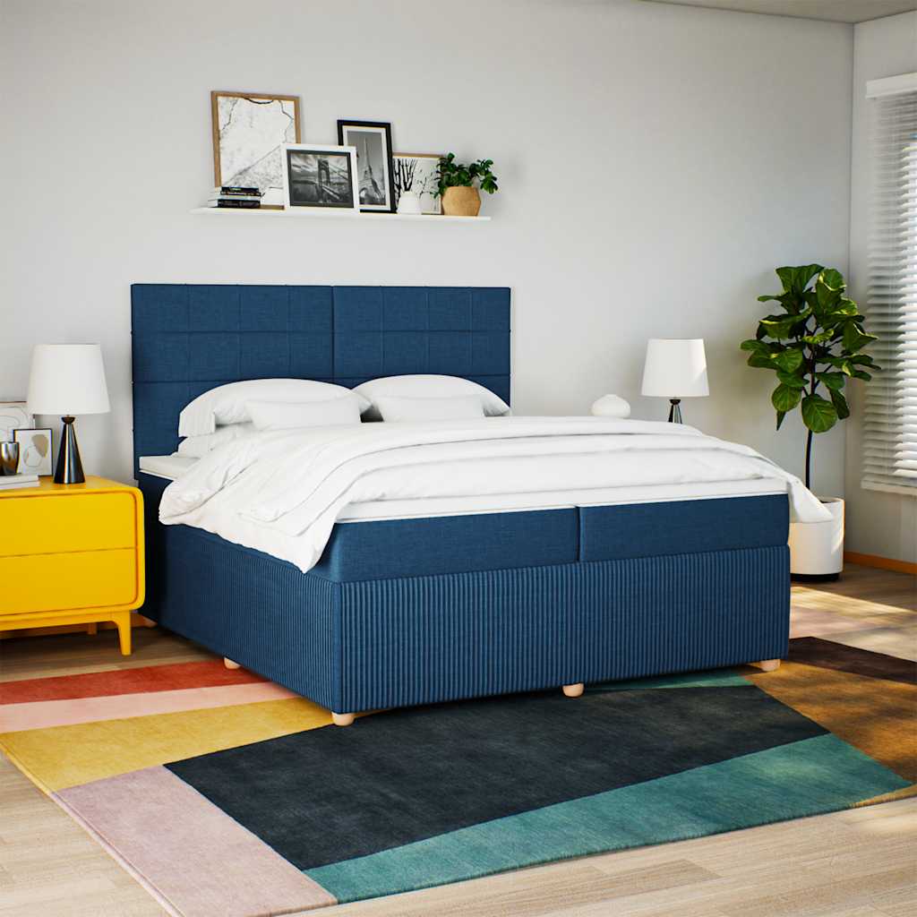 Boxspringbett Mit Matratze Stoff Blau