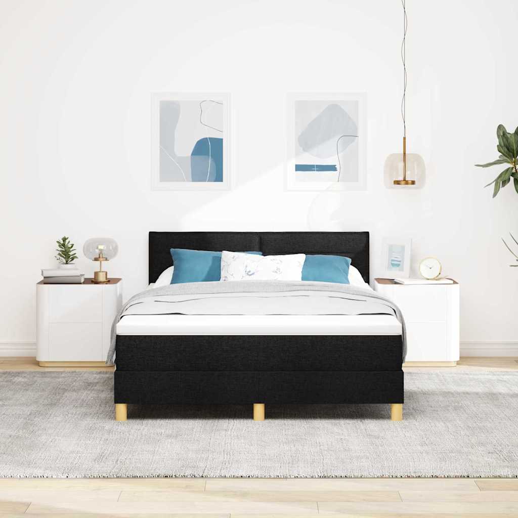 Boxspringbett Mit Matratze Schwarz 140 X 190 Cm Stoff Dunkelgrau