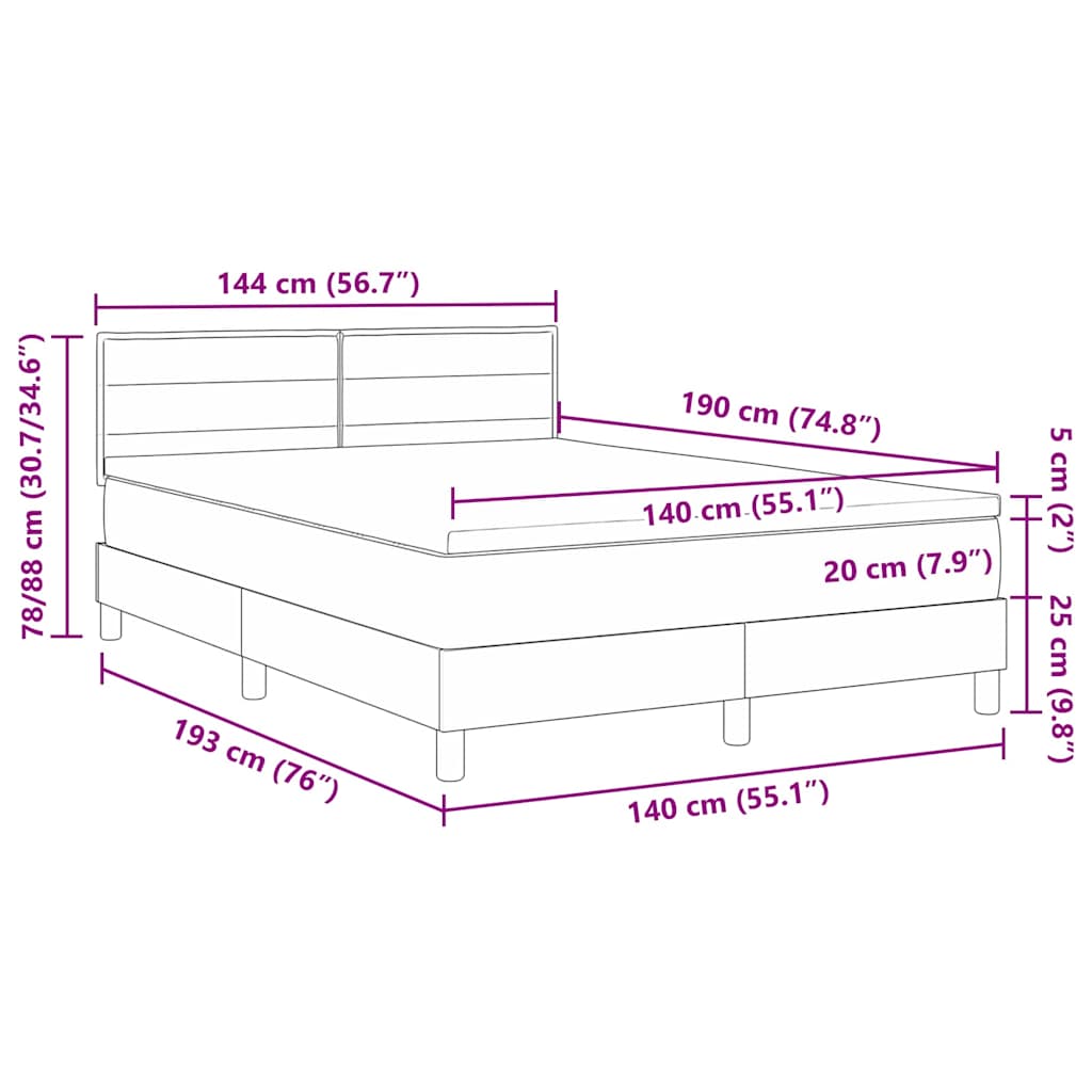 Boxspringbett Mit Matratze Schwarz 140 X 190 Cm Stoff Dunkelgrau