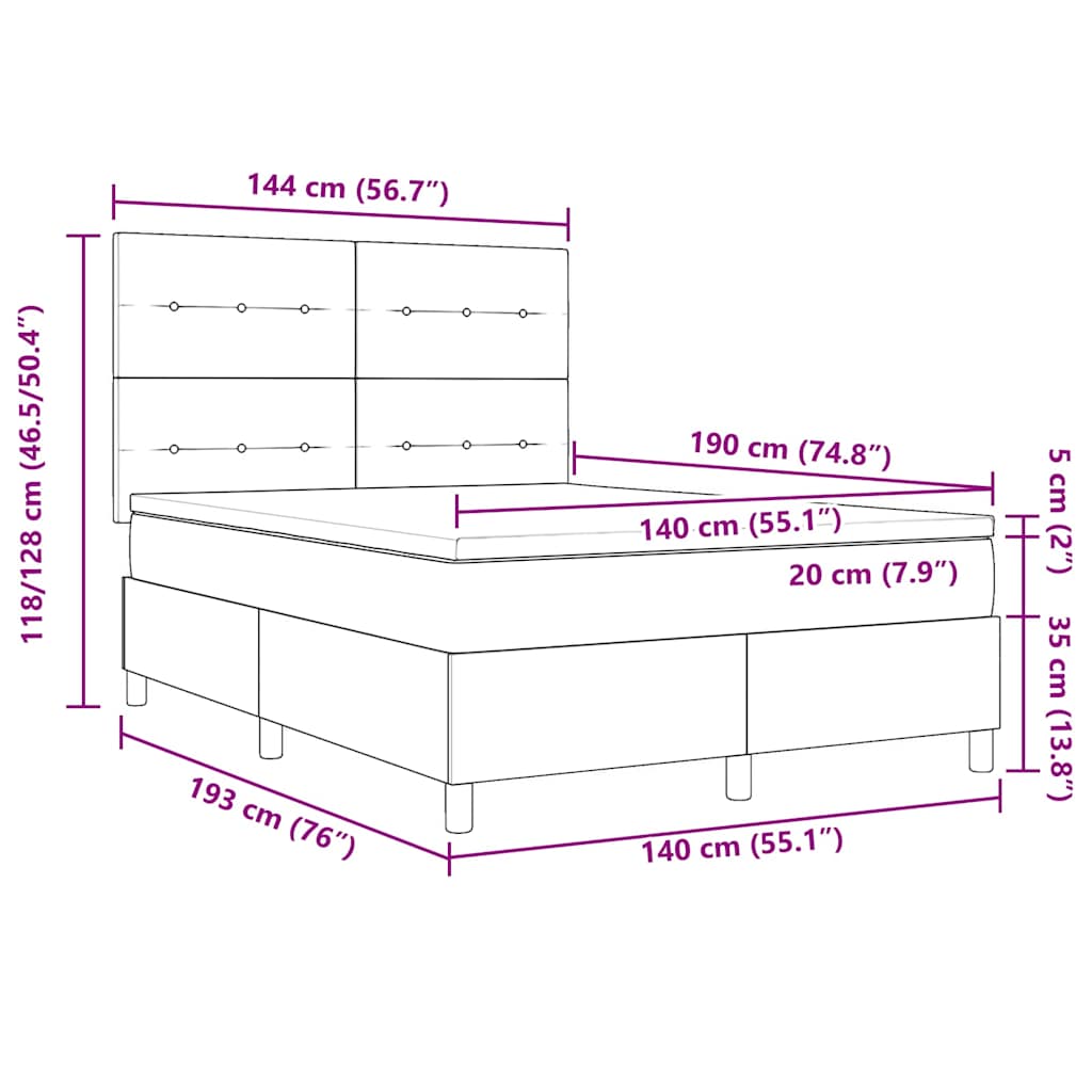 Boxspringbett Mit Kopfteil Schwarz 140 X 190 Cm Stoff Dunkelgrau