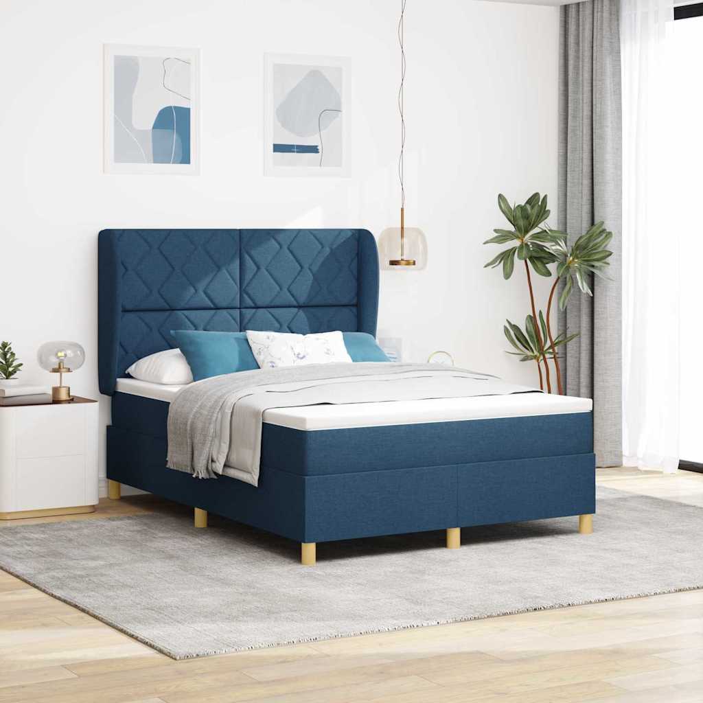 Boxspringbett Mit Matratze Stoff Blau