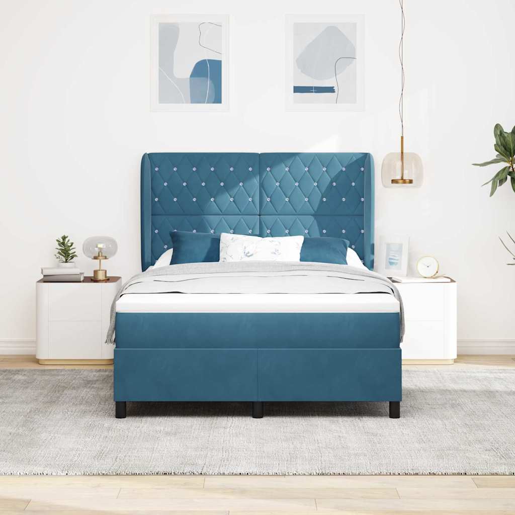Boxspringbett Mit Matratze Samt Dunkelblau