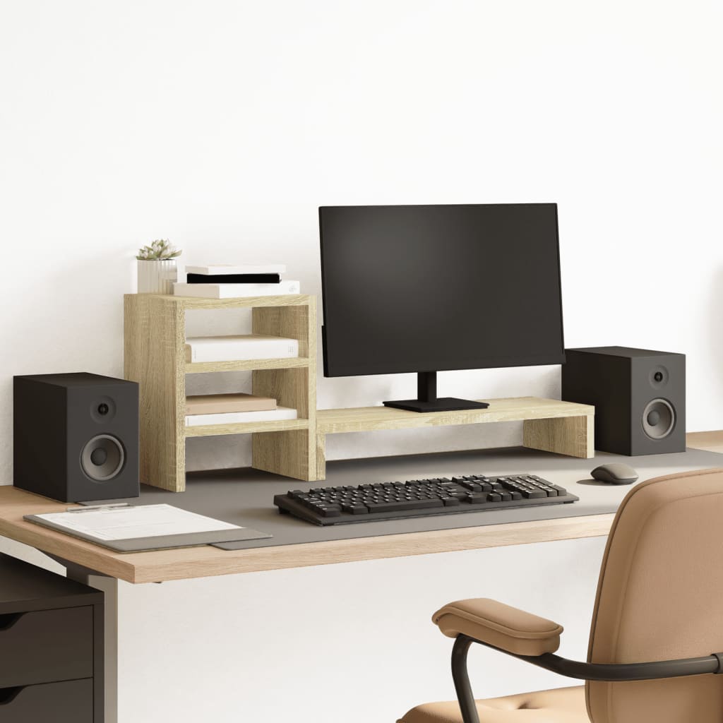 Monitorständer Mit Schreibtisch-Organizer Braun Eichen-Optik