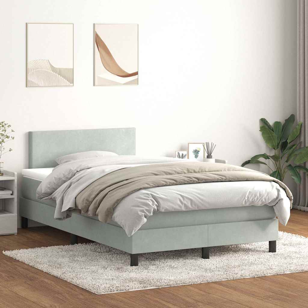 Boxspringbett Mit Matratze & Led Samt Hellgrau