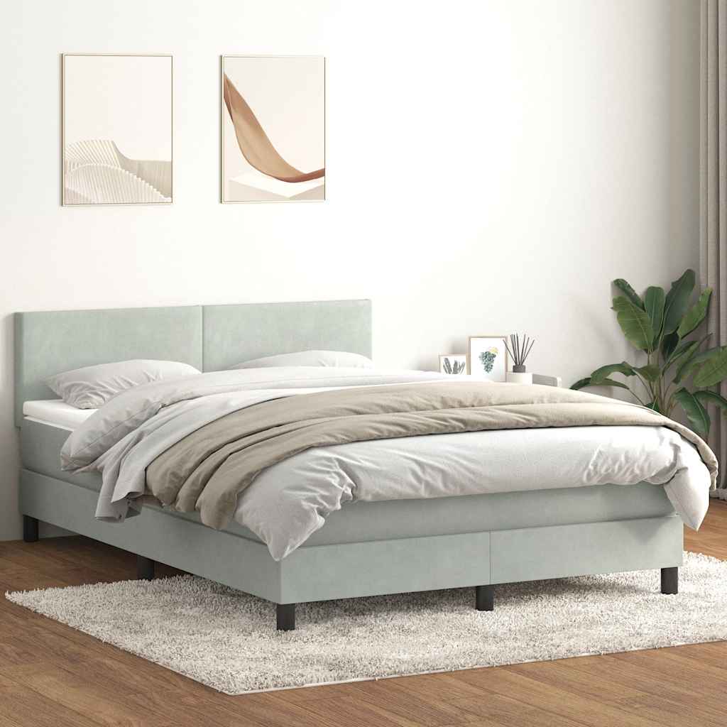 Boxspringbett Mit Matratze & Led Samt Hellgrau