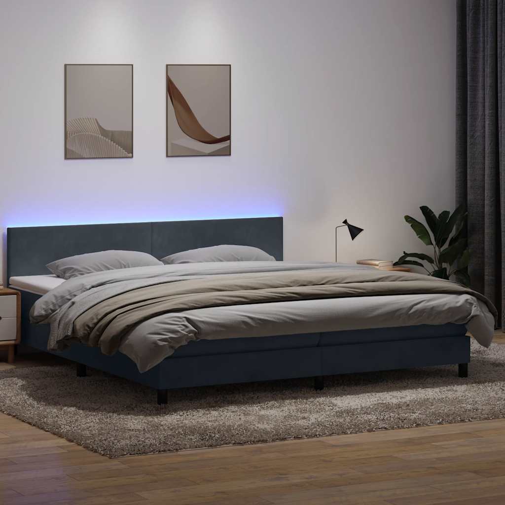 Boxspringbett Mit Matratze & Led Samt Dunkelgrau