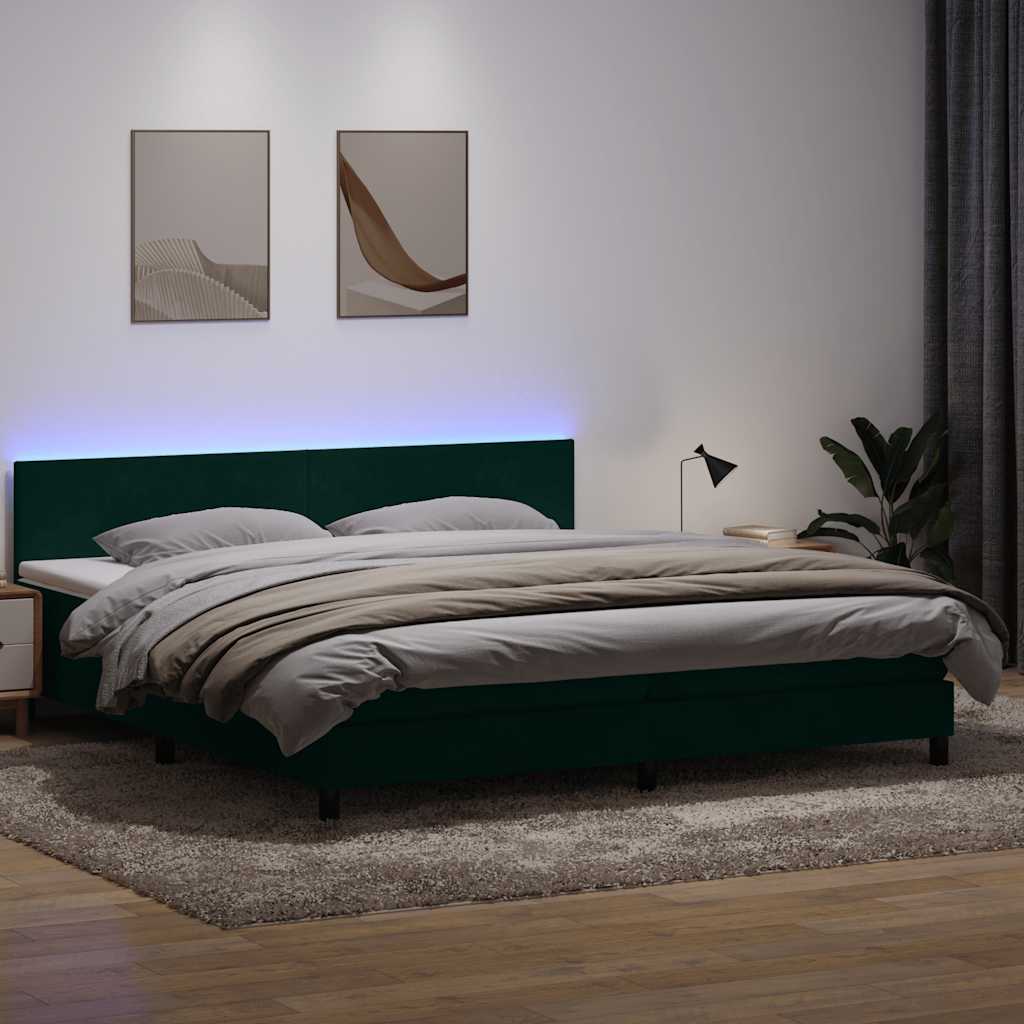 Boxspringbett Mit Matratze & Led Samt Dunkelgrün