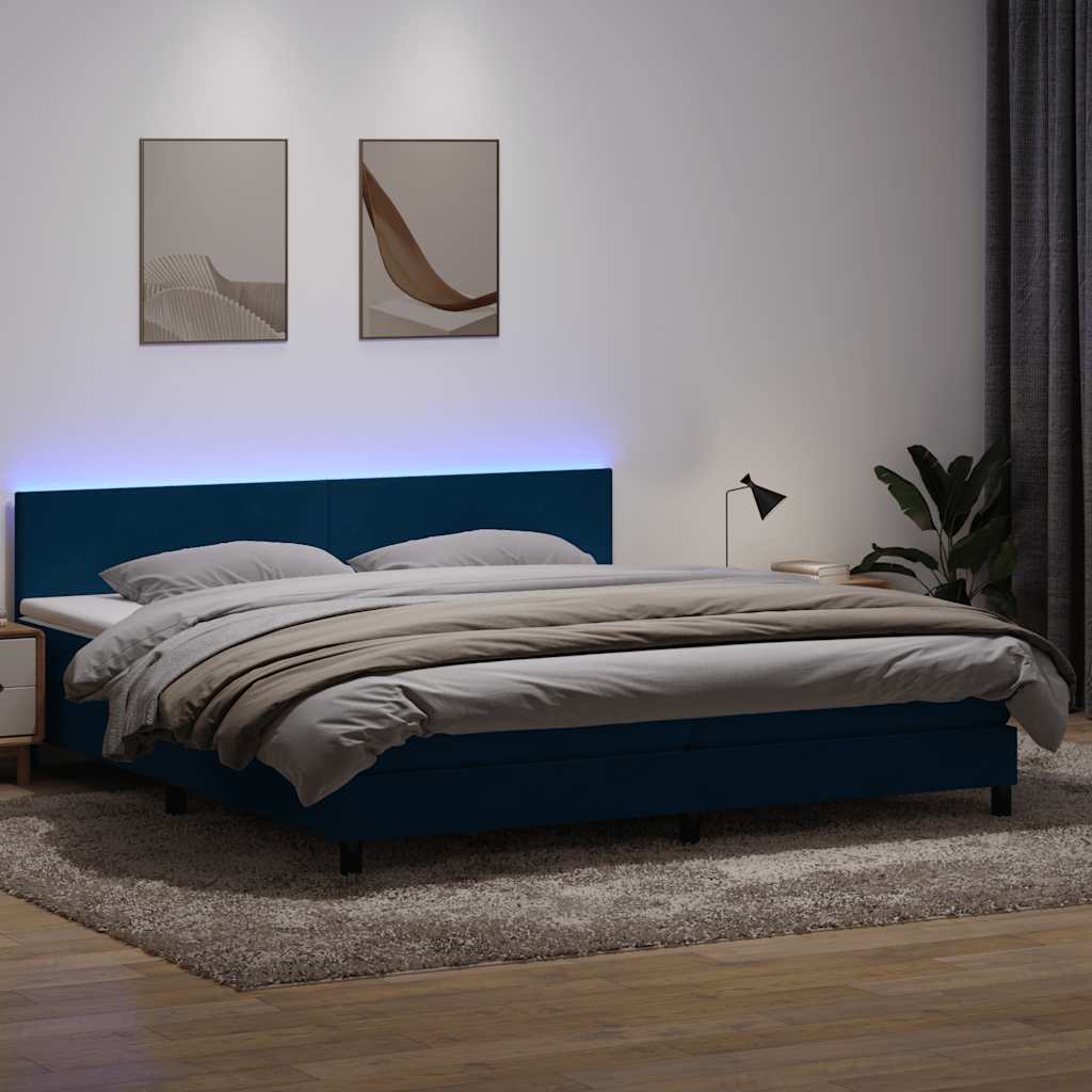 Boxspringbett Mit Matratze & Led Samt Dunkelblau