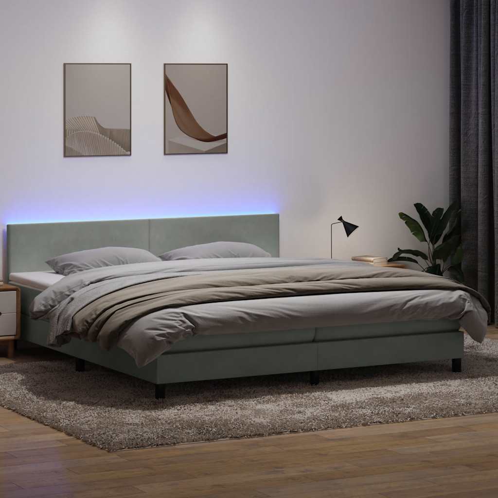 Boxspringbett Mit Matratze & Led Samt Hellgrau