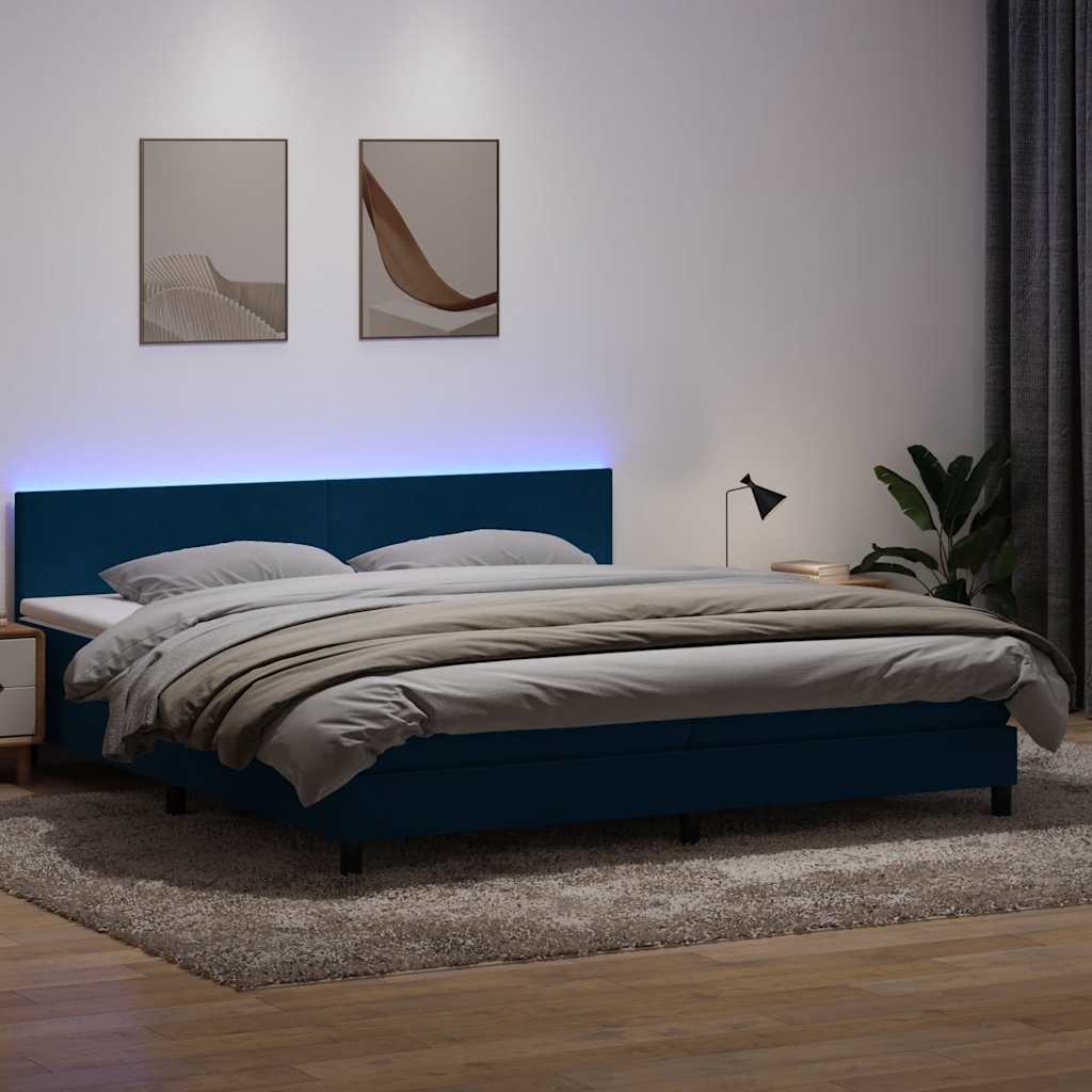 Boxspringbett Mit Matratze & Led Samt Dunkelblau