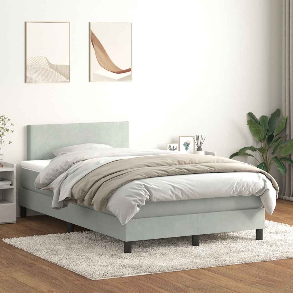 Boxspringbett Mit Matratze & Led Samt Hellgrau