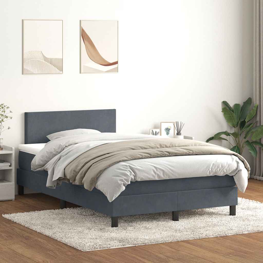 Boxspringbett Mit Matratze & Led Samt Dunkelgrau