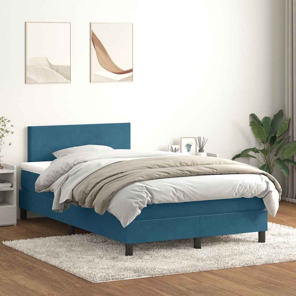 Boxspringbett Mit Matratze & Led Samt Dunkelblau