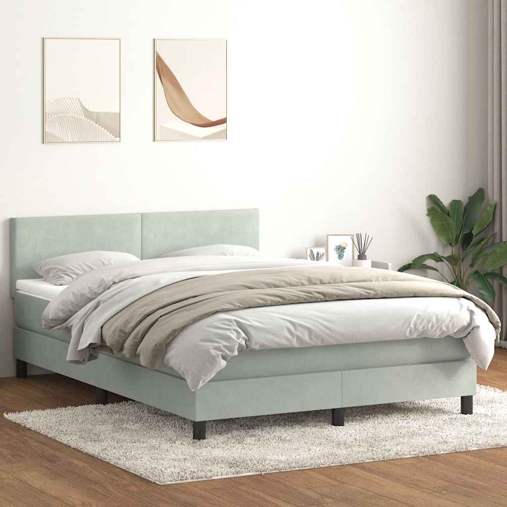 Boxspringbett Mit Matratze & Led Samt Hellgrau