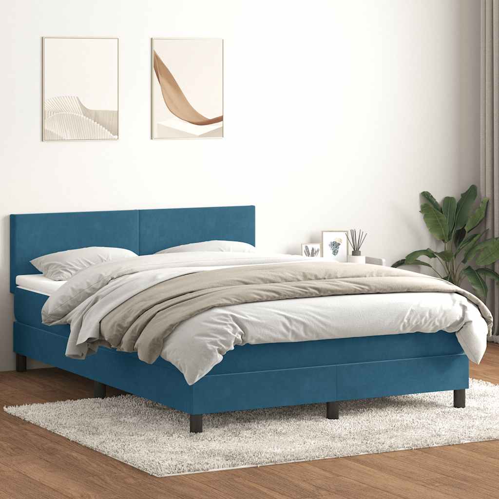 Boxspringbett Mit Matratze & Led Samt Dunkelblau