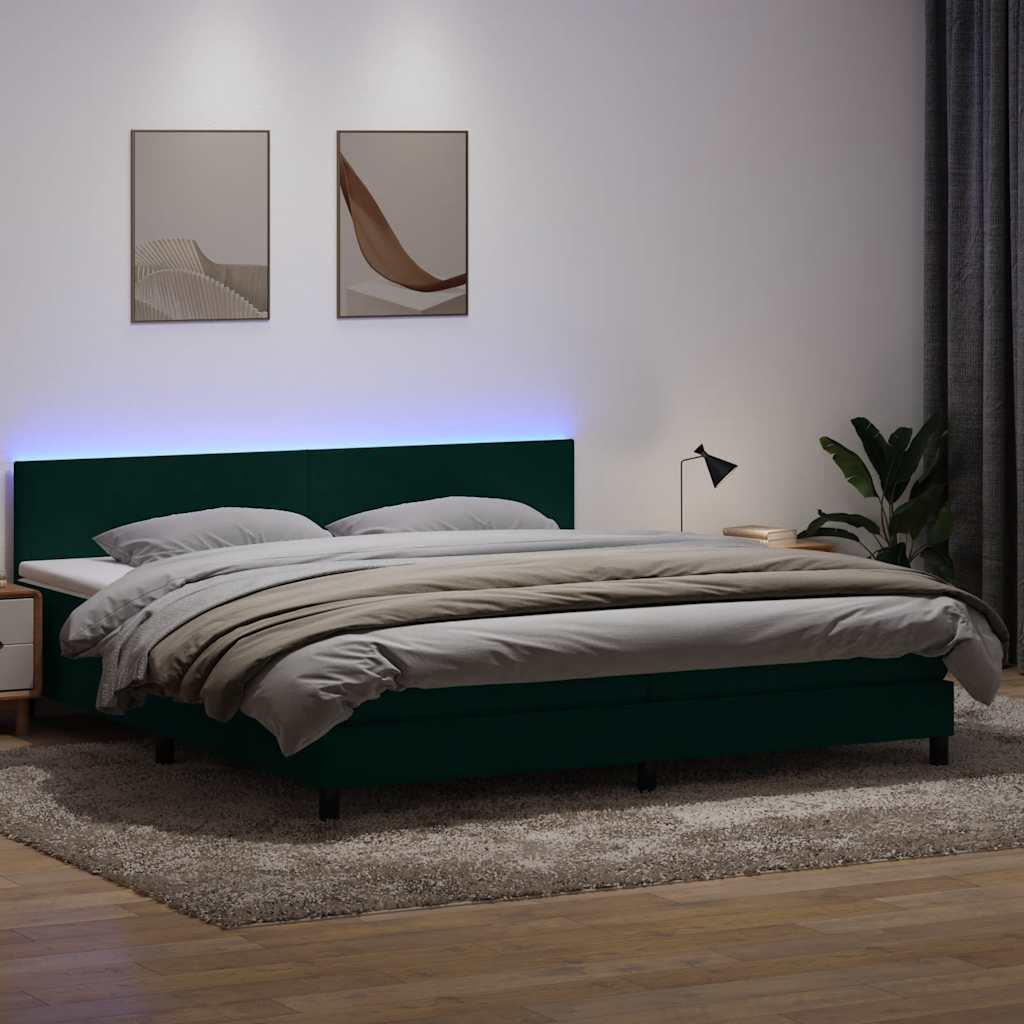 Boxspringbett Mit Matratze & Led Samt Dunkelgrün