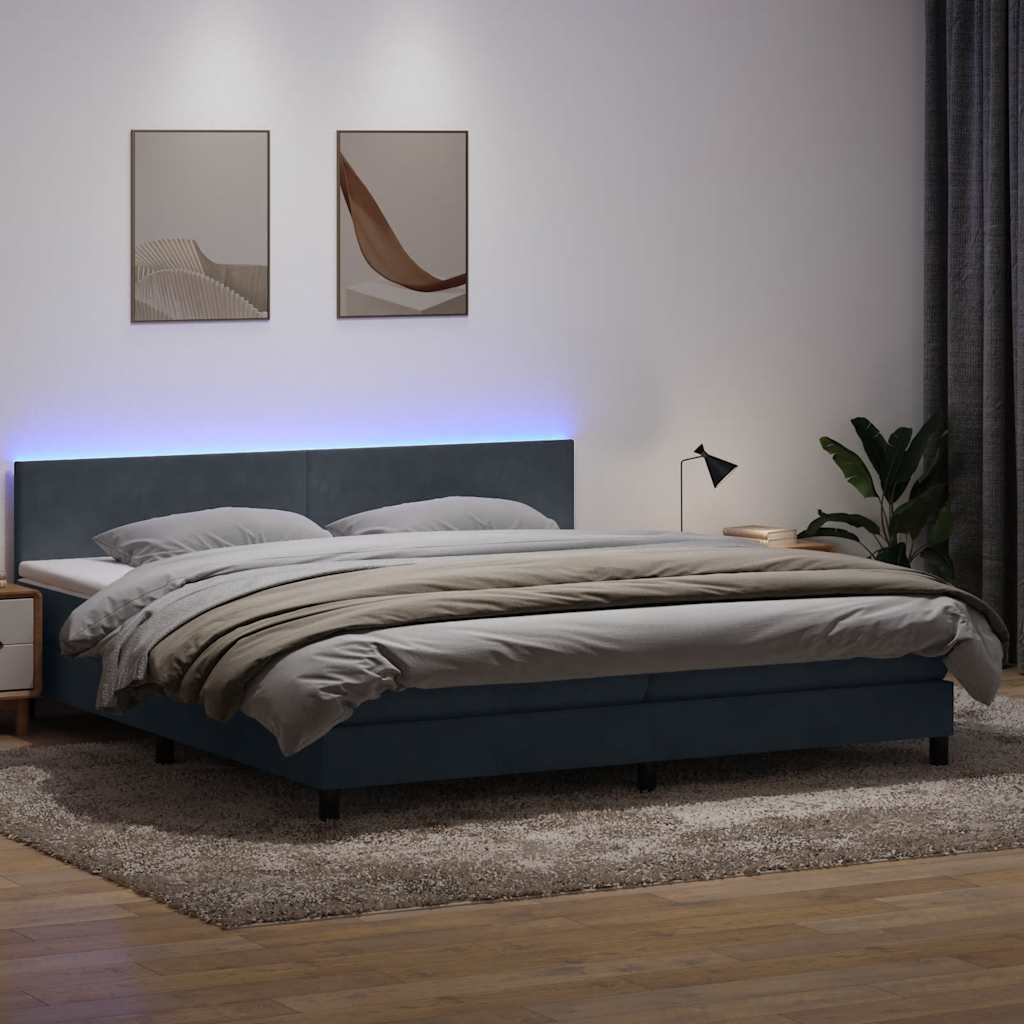 Boxspringbett Mit Matratze & Led Samt Dunkelgrau